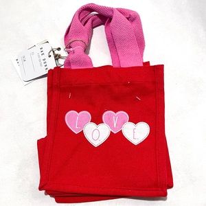 Rae Dunn Set of Two Small LOVE Cloth Tote Bags Red/Pink